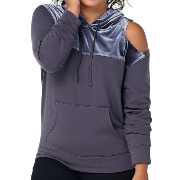 All Worthy Hunter McGrady Velvet Hoodie Pewter Cold Shoulder Pullover, 5X - Picture 7 of 7